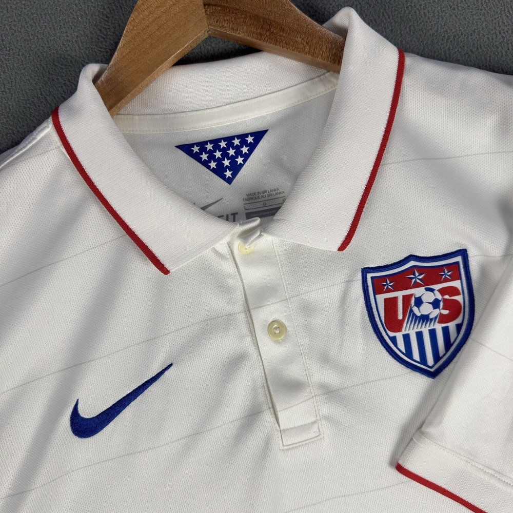 Nike USMNT Jersey US Soccer White Polo Shirt with Blue and Red Accents